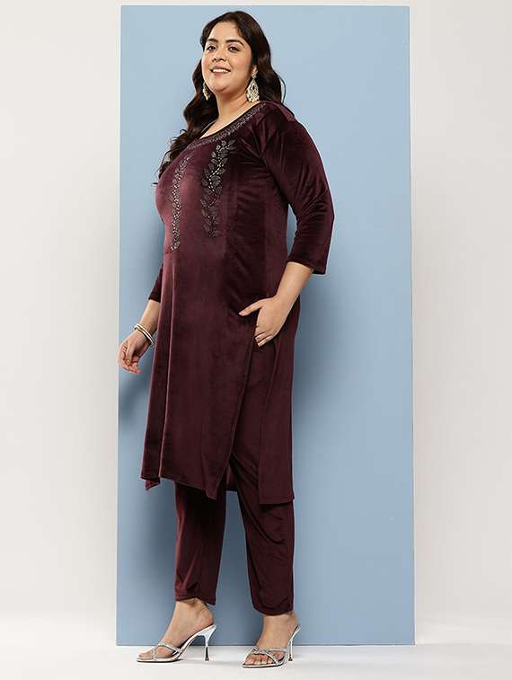 women plus size embellished three quarter sleeve kurta pant with dupatta set - 22224880 -  Standard Image - 1
