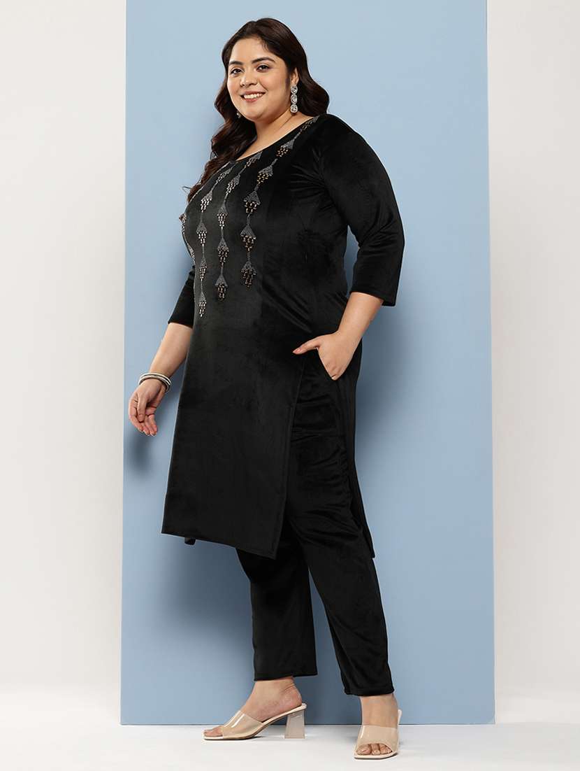 women plus size embellished three quarter sleeve kurta pant with dupatta set - 22224881 -  Standard Image - 1