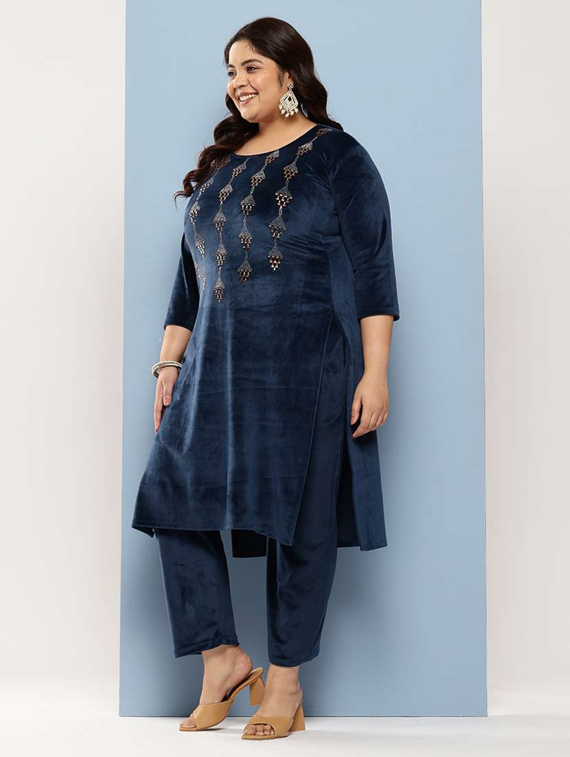 women plus size embellished three quarter sleeve kurta pant with dupatta set - 22224882 -  Standard Image - 1