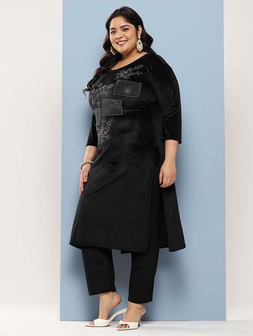 women plus size embellished three quarter sleeve kurta pant with dupatta set - 22224888 -  Standard Image - 1