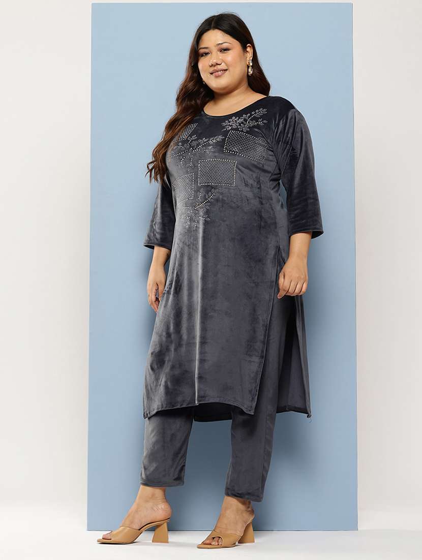 women plus size embellished three quarter sleeve kurta pant with dupatta set - 22224891 -  Standard Image - 1