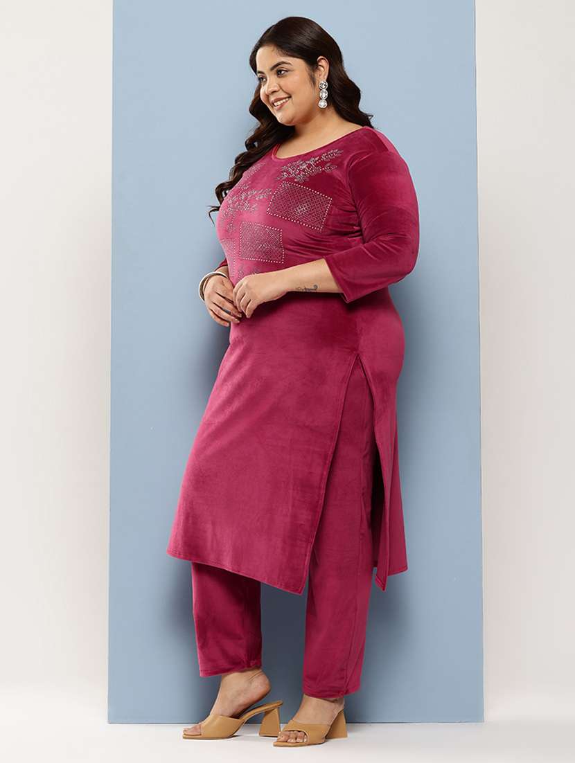 women plus size embellished three quarter sleeve kurta pant with dupatta set - 22224893 -  Standard Image - 1