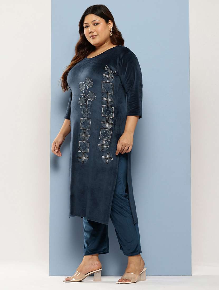 women plus size embellished three quarter sleeve kurta pant with dupatta set - 22224896 -  Standard Image - 1