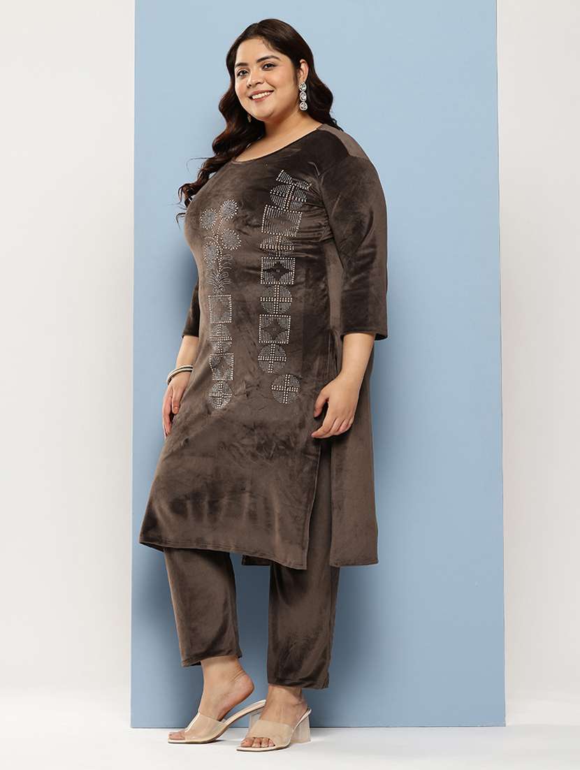 women plus size embellished three quarter sleeve kurta pant with dupatta set - 22224897 -  Standard Image - 1