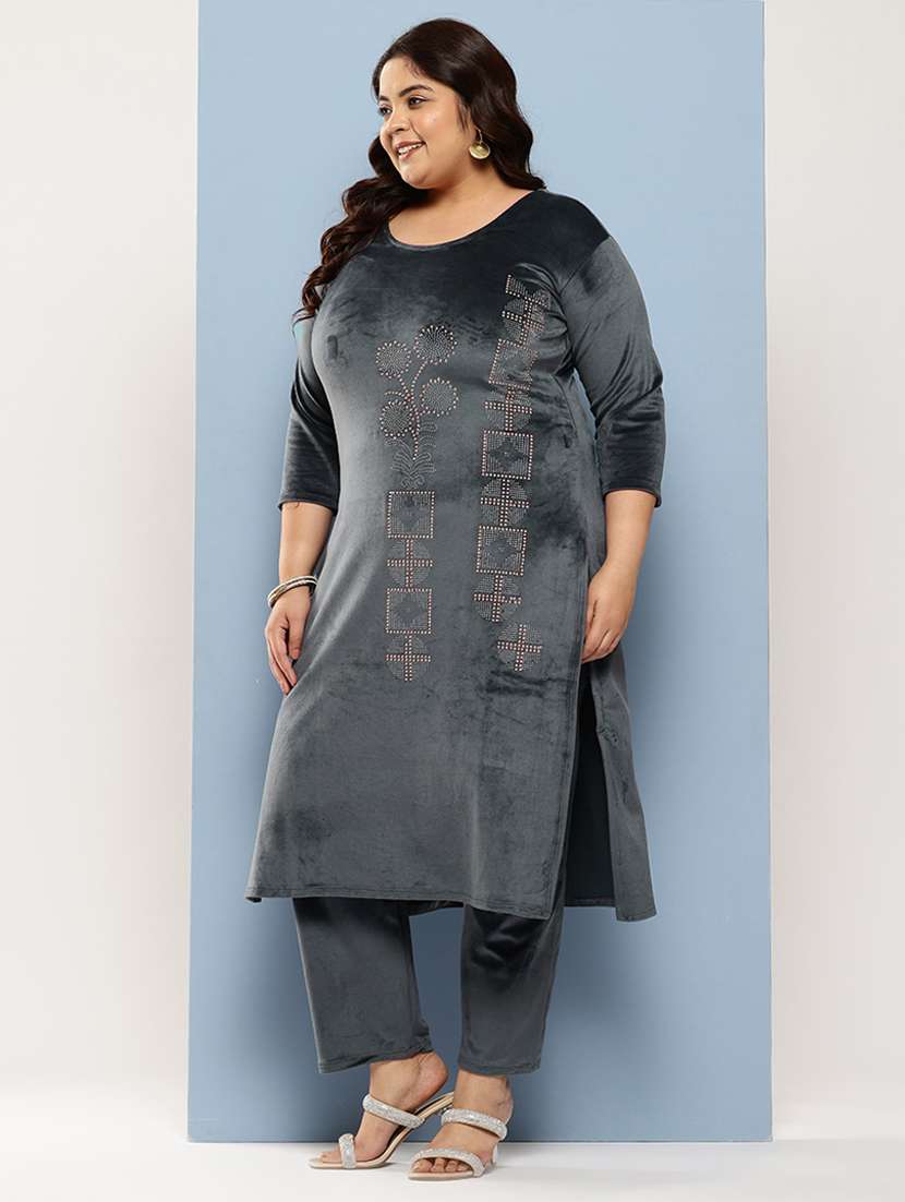 women plus size embellished three quarter sleeve kurta pant with dupatta set - 22224898 -  Standard Image - 1