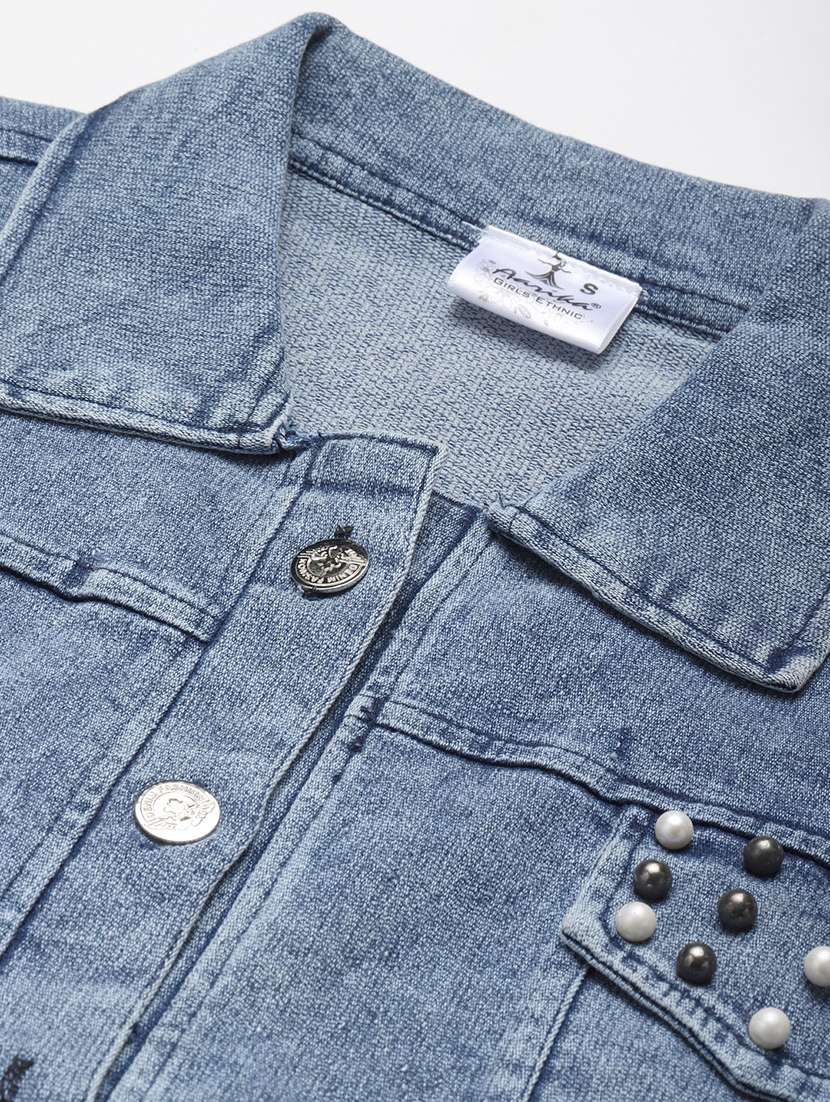 women solid with work long sleeve denim jacket - 22224902 -  Standard Image - 4