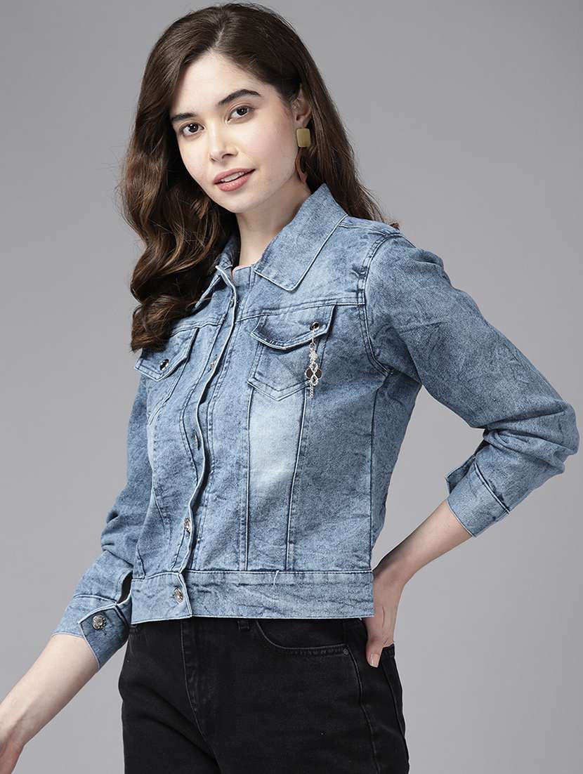 women solid long sleeve denim jacket - 22224909 -  Standard Image - 1