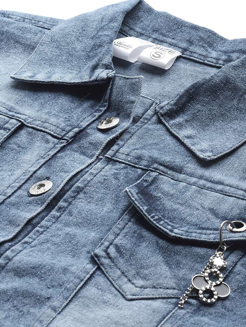 women solid long sleeve denim jacket - 22224909 -  Standard Image - 4