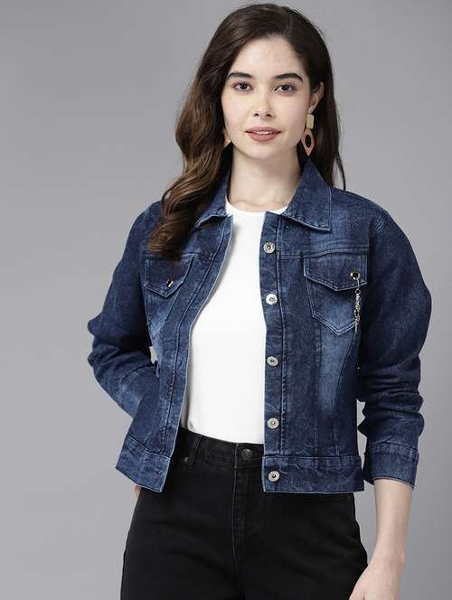 Women Solid Long Sleeve Denim Jacket