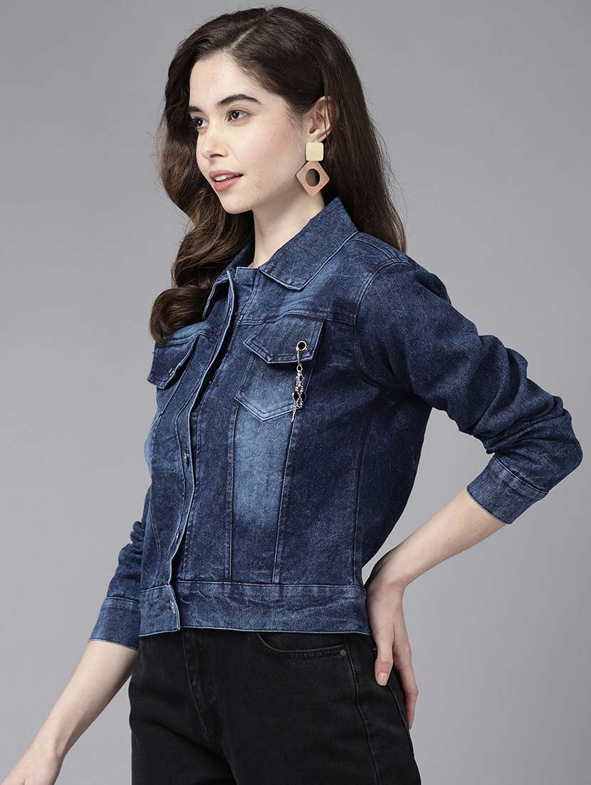 women solid long sleeve denim jacket - 22224910 -  Standard Image - 1