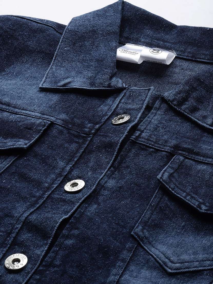 women solid long sleeve denim jacket - 22224910 -  Standard Image - 4