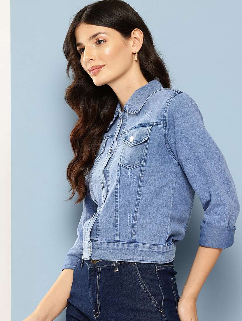 women solid long sleeve denim jacket - 22224911 -  Standard Image - 1