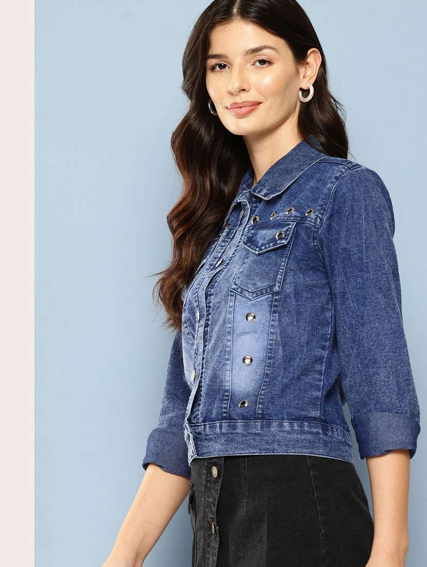 women solid long sleeve denim jacket - 22224914 -  Standard Image - 1