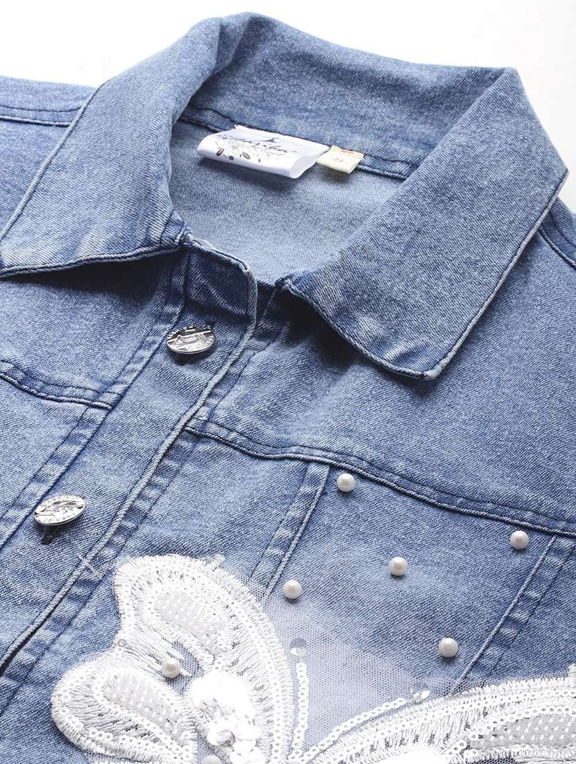 women solid with work long sleeve denim jacket - 22224925 -  Standard Image - 4