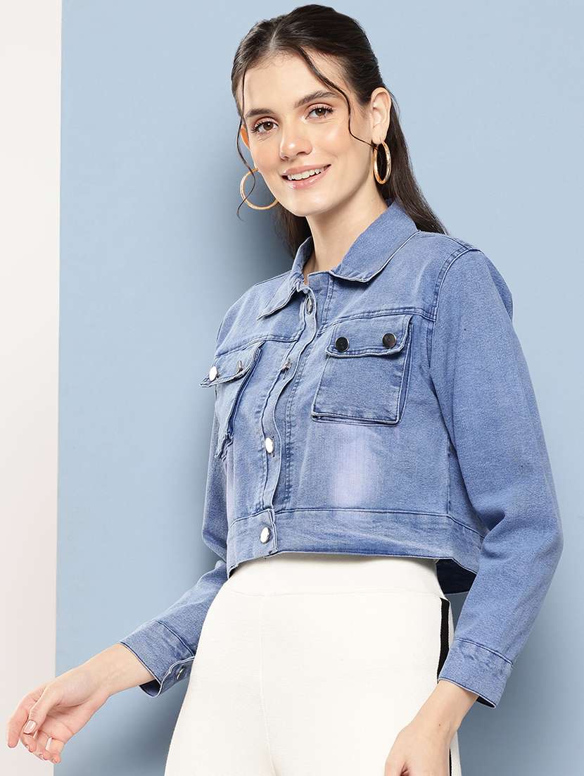 women solid long sleeve denim jacket - 22224931 -  Standard Image - 1