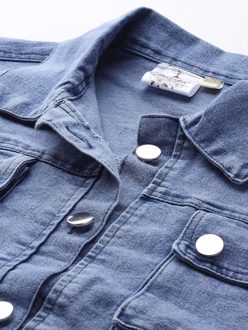 women solid long sleeve denim jacket - 22224931 -  Standard Image - 4