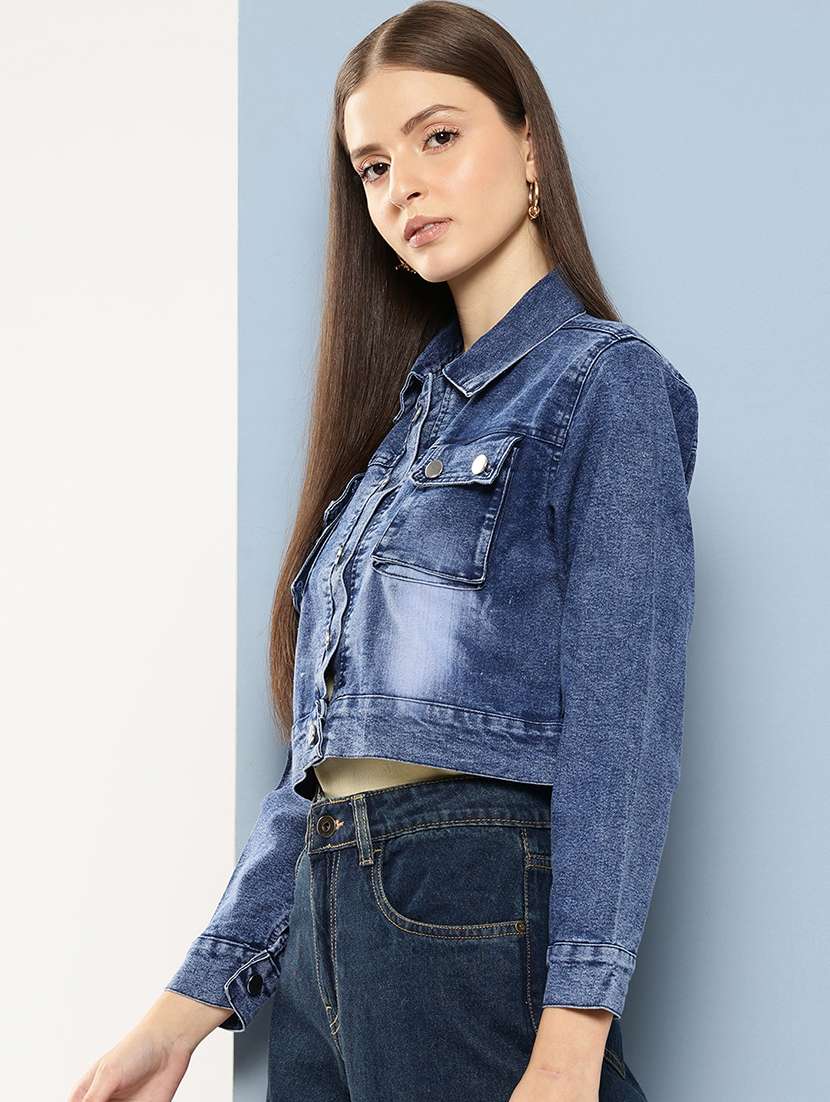 women solid long sleeve denim jacket - 22224932 -  Standard Image - 1