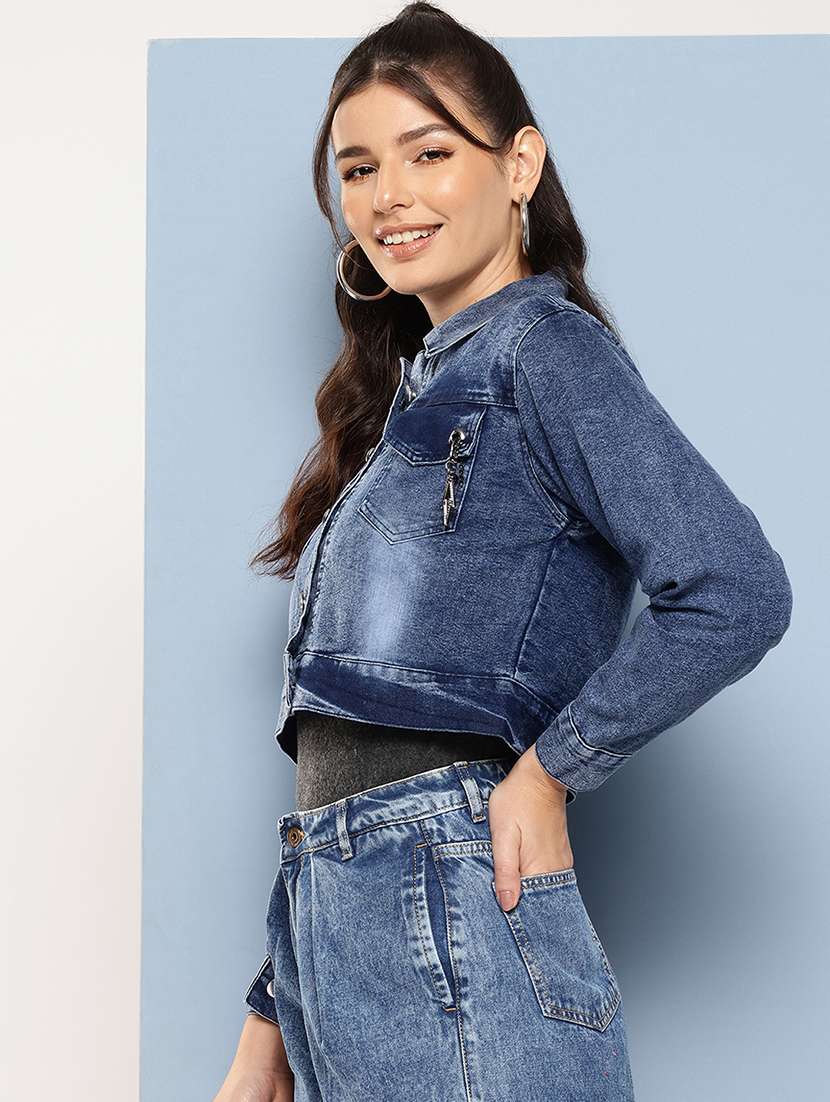women solid long sleeve denim jacket - 22224934 -  Standard Image - 1