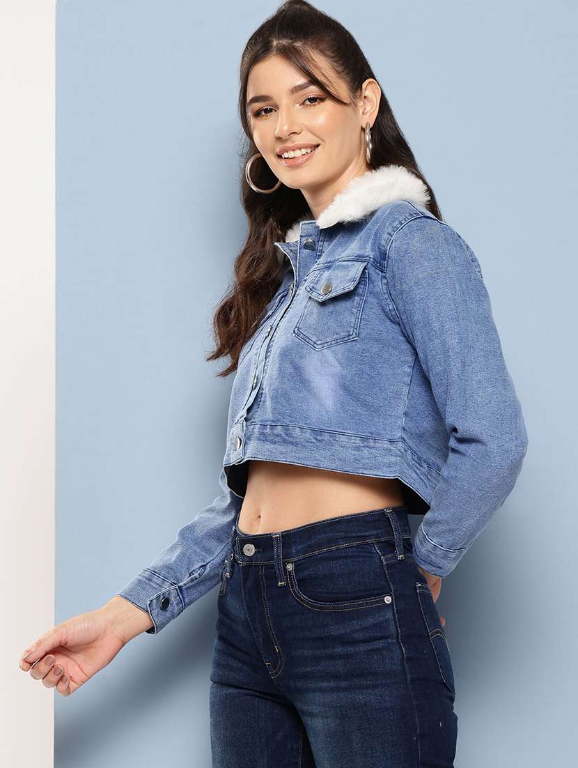 women solid long sleeve denim jacket - 22224935 -  Standard Image - 1