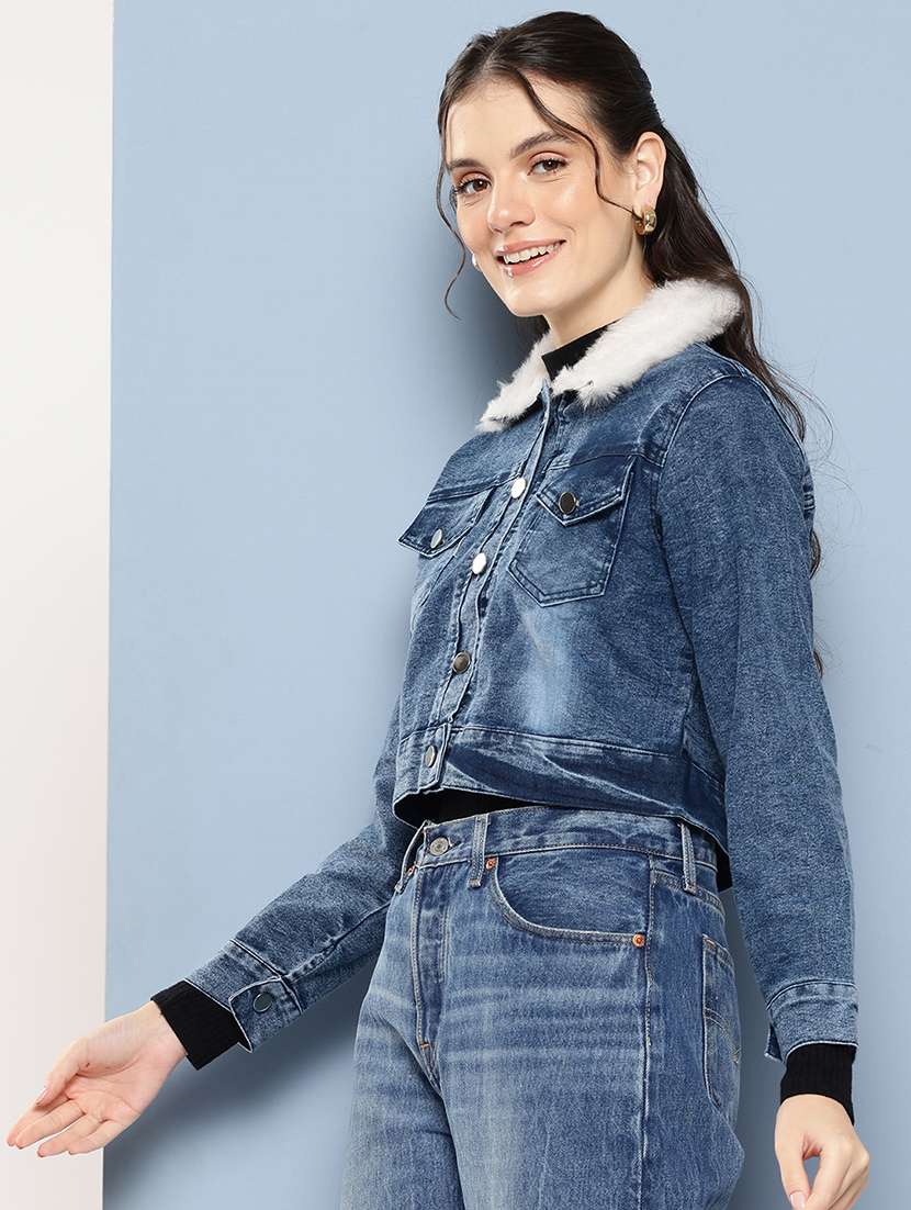 women solid long sleeve denim jacket - 22224936 -  Standard Image - 1