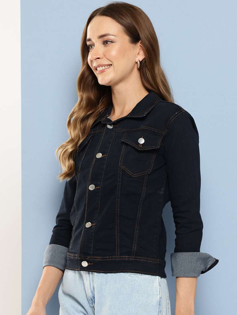 women solid long sleeve denim jacket - 22224939 -  Standard Image - 1