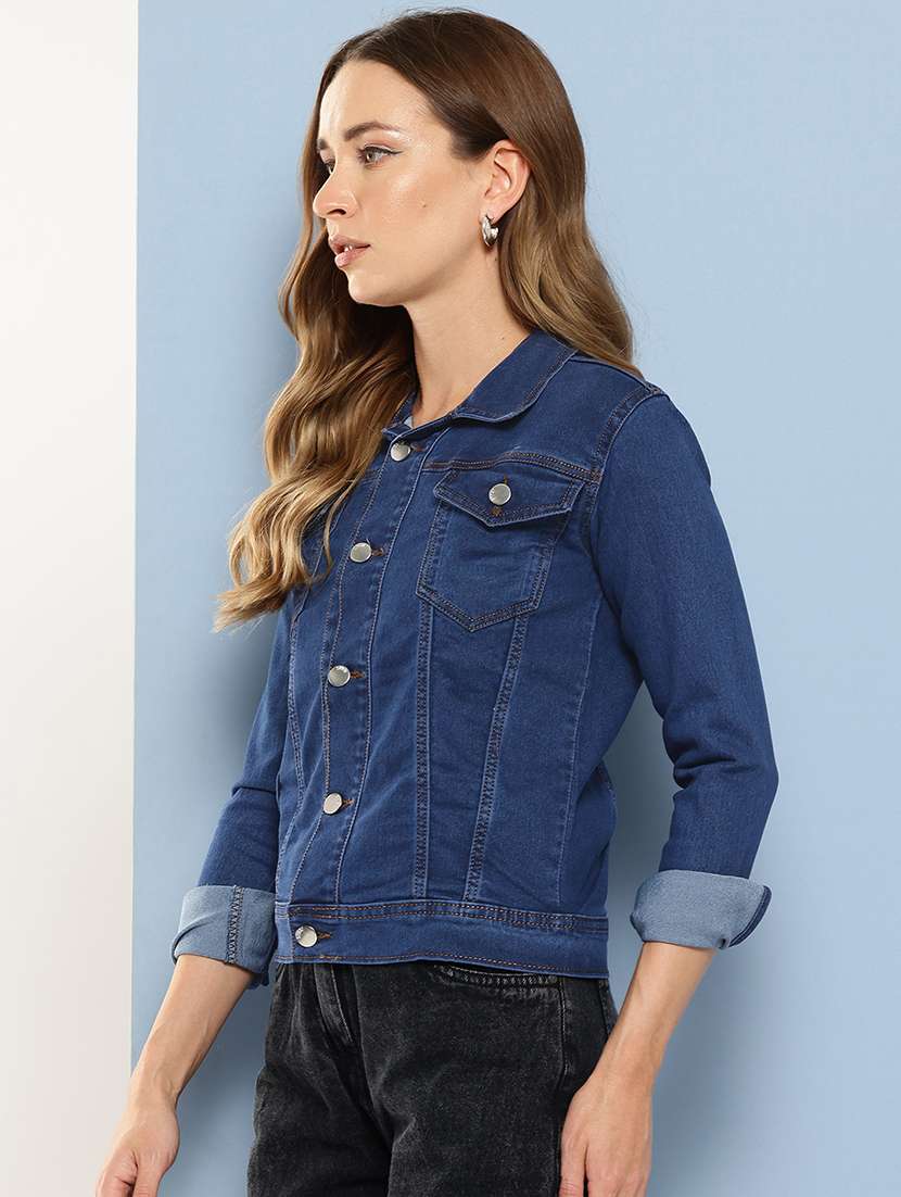 women solid long sleeve denim jacket - 22224940 -  Standard Image - 1
