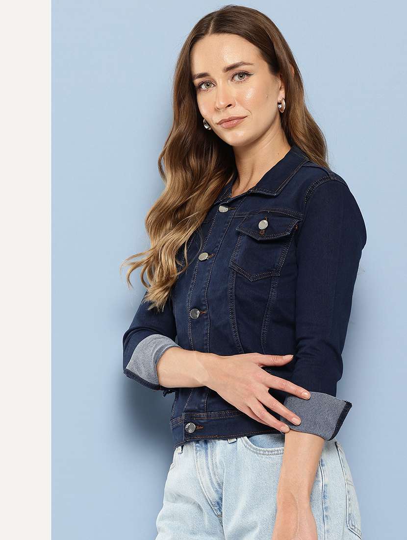 women solid long sleeve denim jacket - 22224941 -  Standard Image - 1