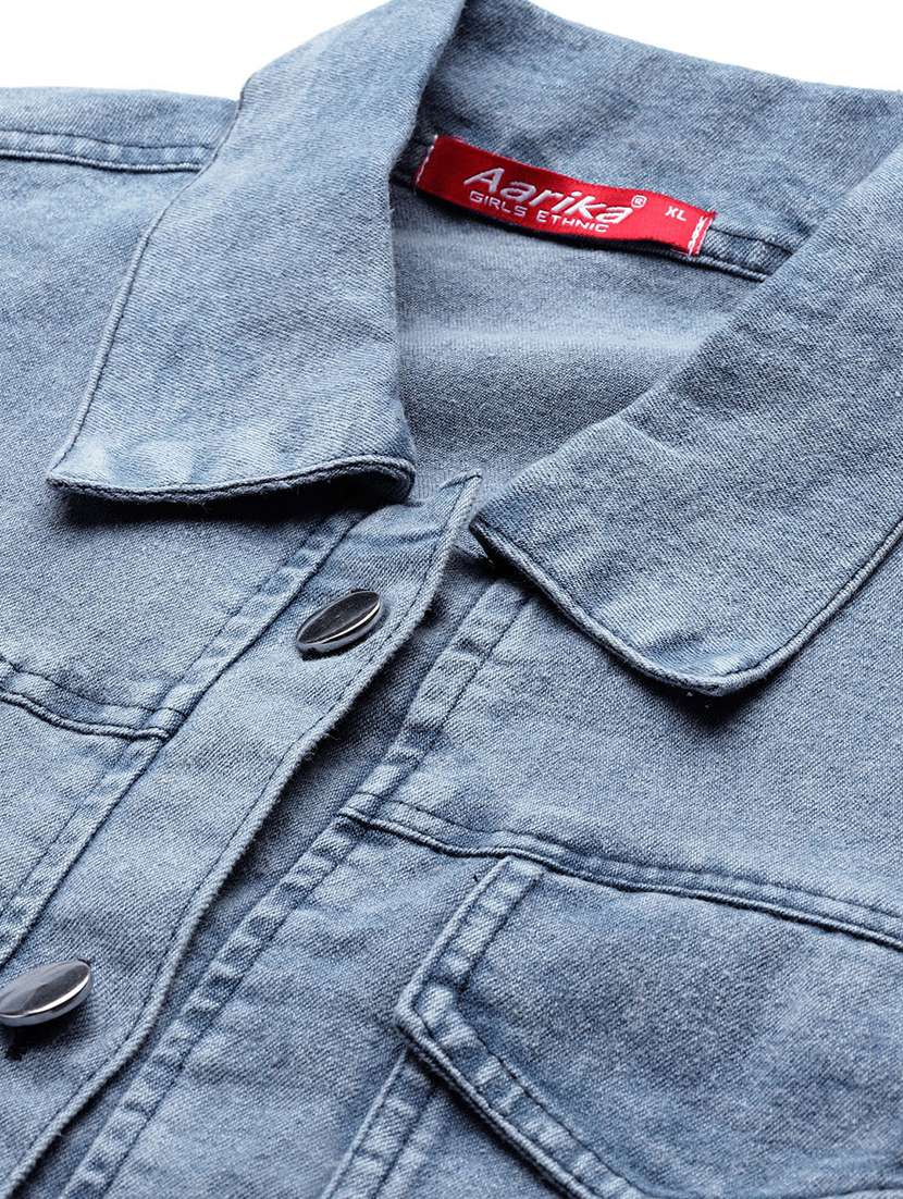 women solid long sleeve denim jacket - 22224944 -  Standard Image - 4