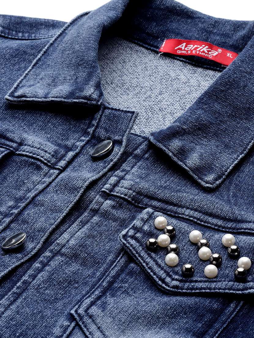 women solid with work long sleeve denim jacket - 22224945 -  Standard Image - 4