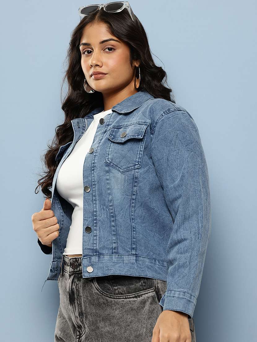 women solid long sleeve denim jacket - 22224947 -  Standard Image - 1