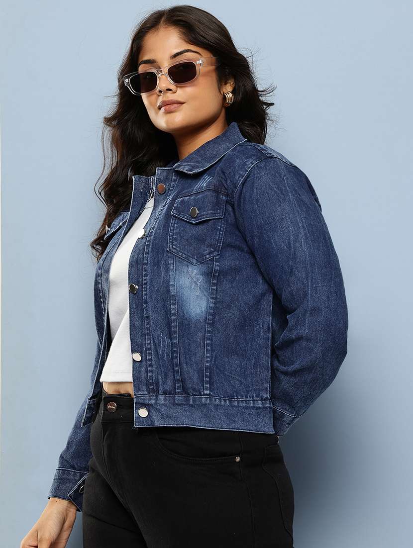 women solid long sleeve denim jacket - 22224948 -  Standard Image - 1