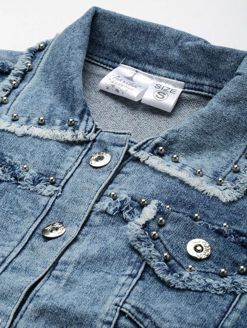 women solid with work long sleeve denim jacket - 22224952 -  Standard Image - 4