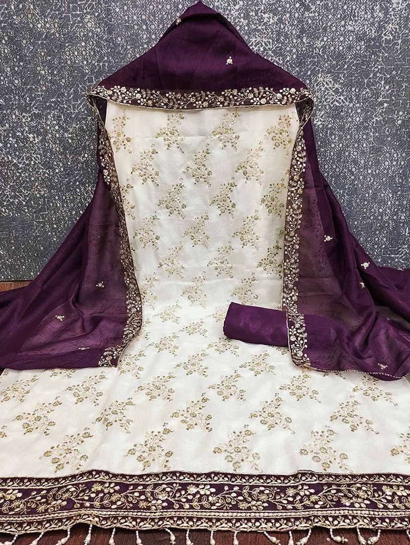 women solid with work embroidered unstitched suit set - 22224966 -  Standard Image - 1