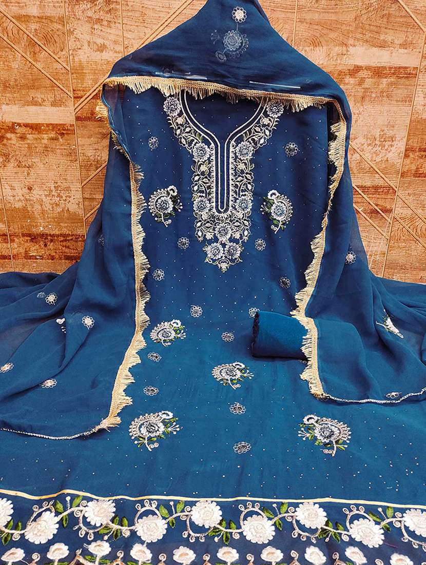 women solid with work embroidered unstitched suit set - 22225022 -  Standard Image - 1