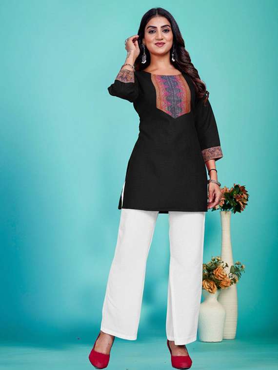 women embroidered three quarter sleeve straight kurti - 22225036 -  Standard Image - 1