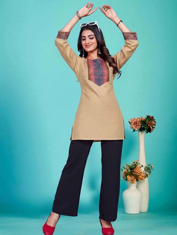 women embroidered three quarter sleeve straight kurti - 22225037 -  Standard Image - 1