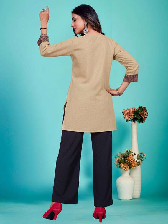 women embroidered three quarter sleeve straight kurti - 22225037 -  Standard Image - 4