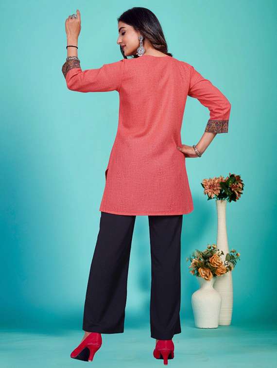 women embroidered three quarter sleeve straight kurti - 22225038 -  Standard Image - 4