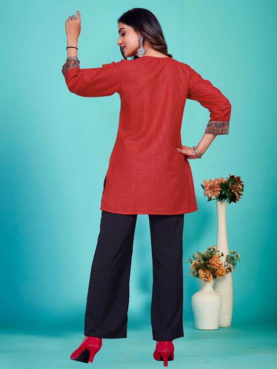 women embroidered three quarter sleeve straight kurti - 22225039 -  Standard Image - 4