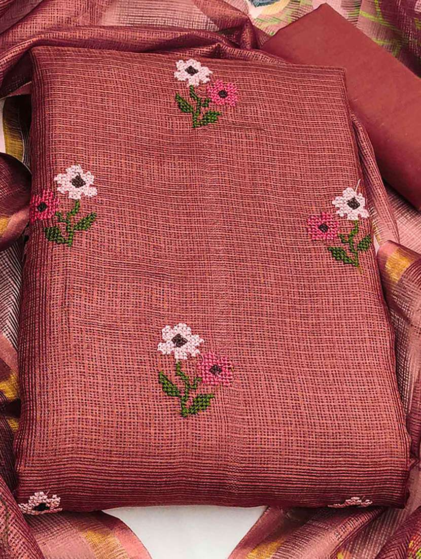 rust cotton blend unstitched suit - 22225040 -  Standard Image - 1