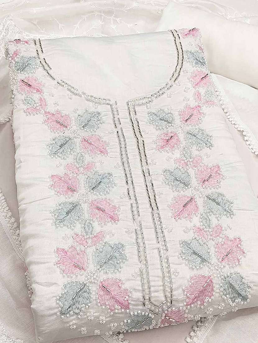 women solid with work embroidered unstitched suit set - 22225058 -  Standard Image - 1