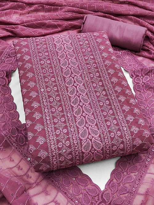 women solid with work embroidered unstitched suit set - 22225062 -  Standard Image - 0