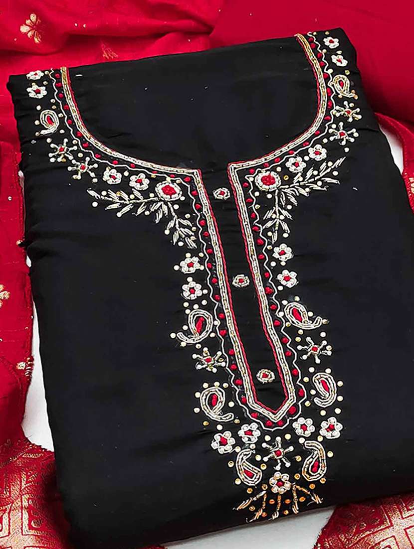 women solid with work embroidered unstitched suit set - 22225067 -  Standard Image - 1