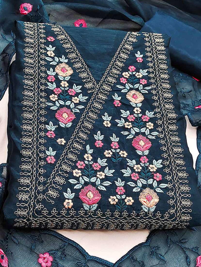 women solid with work embroidered unstitched suit set - 22225078 -  Standard Image - 1