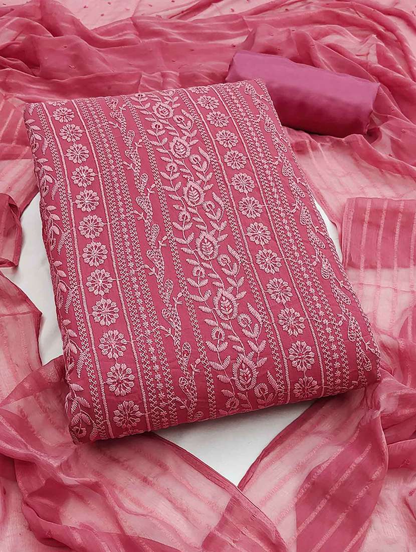 women solid with work embroidered unstitched suit set