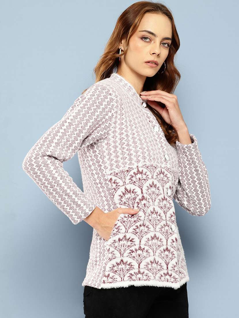 women self designed long sleeve cardigan - 22225096 -  Standard Image - 1