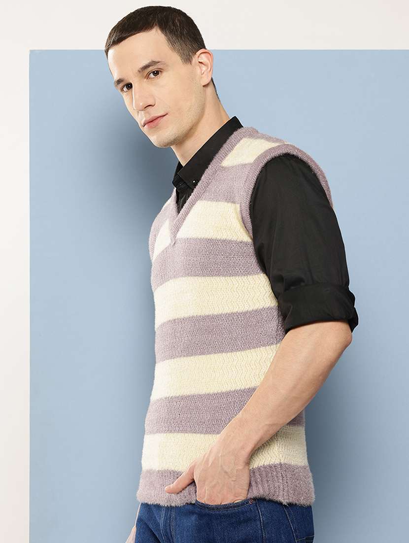 men striped sleeveless regular fit pullover  - 22225103 -  Standard Image - 1