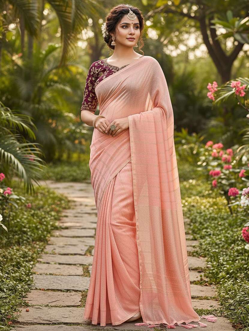 women foil printed embellished saree with blouse
