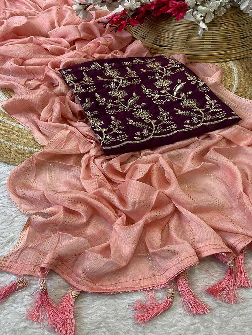 women foil printed embellished saree with blouse - 22225115 -  Standard Image - 4