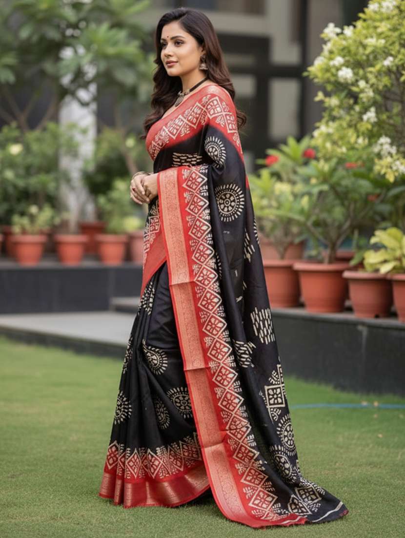 women printed casual wear saree with blouse - 22225118 -  Standard Image - 1